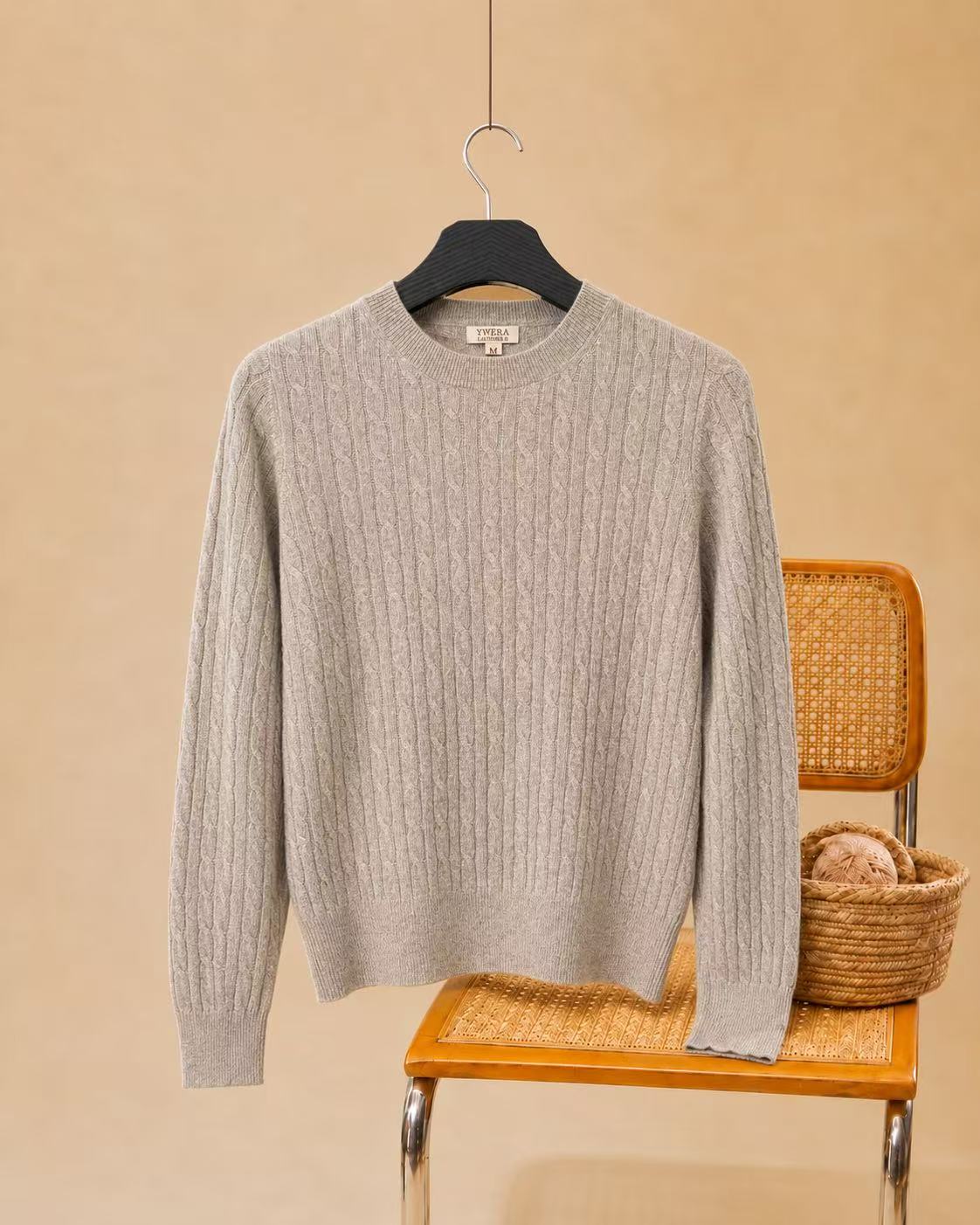 YWÉRA 100% Cashmere Cable-Knit Sweater