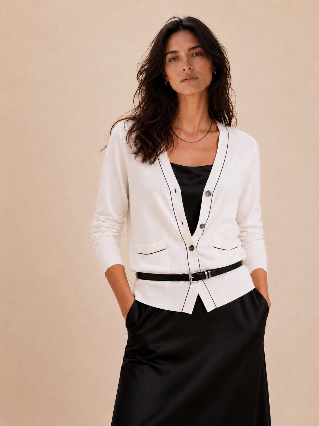100% Wool Contrast Trim Cardigan