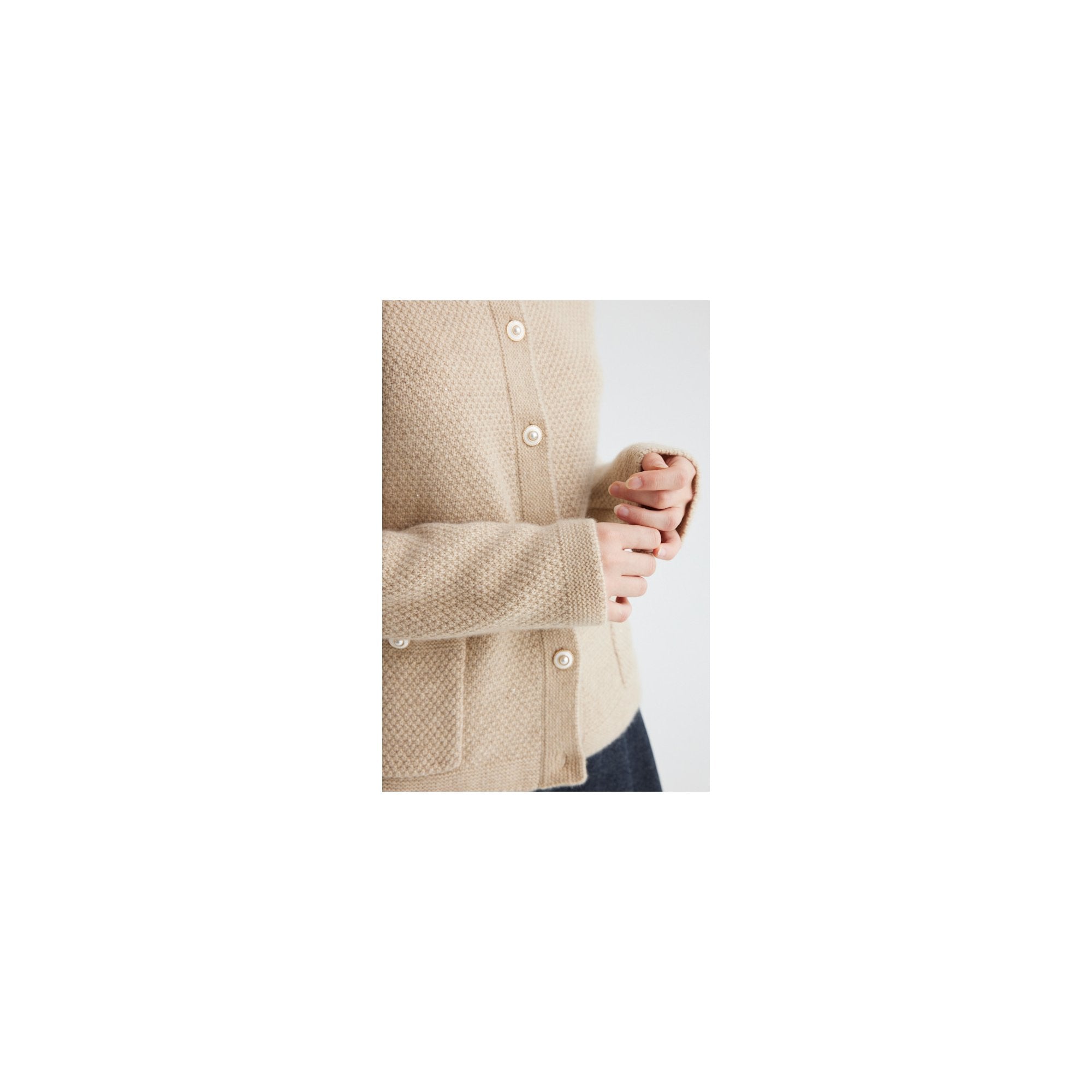 YWÉRA Pure Cashmere Sequin Detail Cardigan — Camel Beige