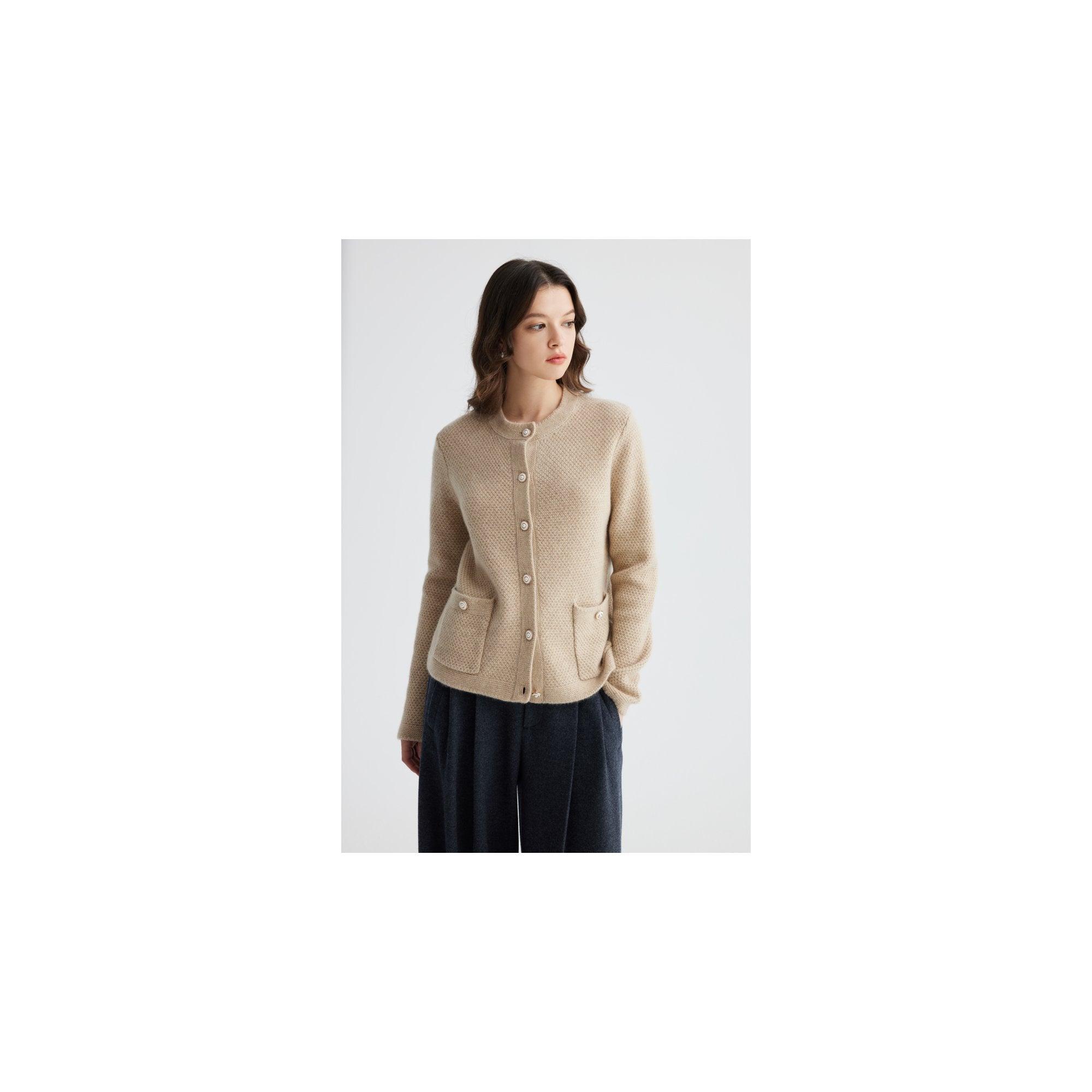 YWÉRA Pure Cashmere Cardigan — Camel & Golden Lurex
