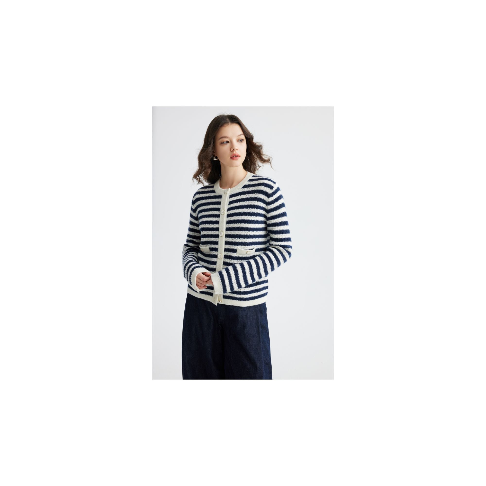 Dark Blue Striped Cashmere Cardigan