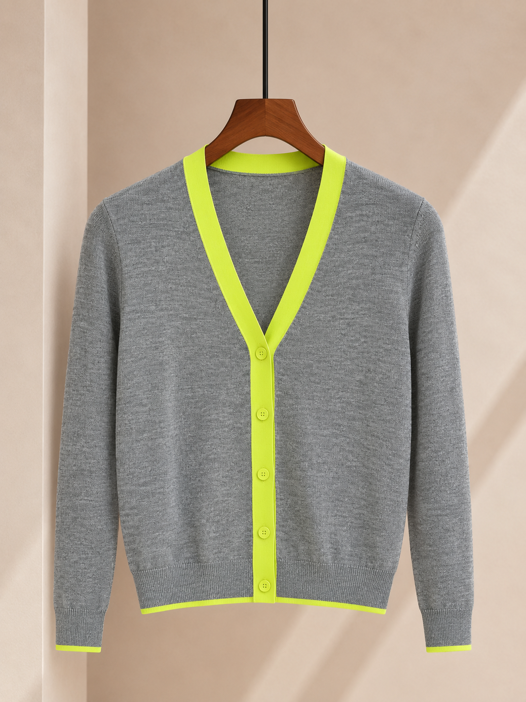 100% Wool Contrast Trim Cardigan