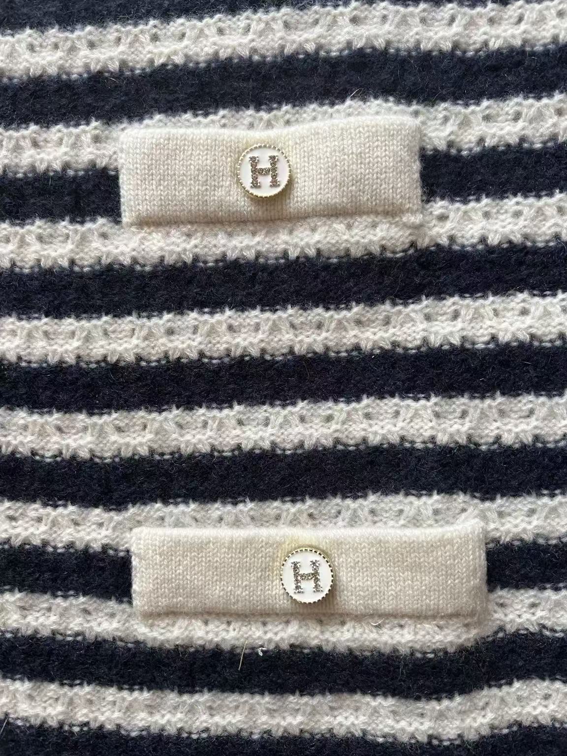 Dark Blue Striped Cashmere Cardigan