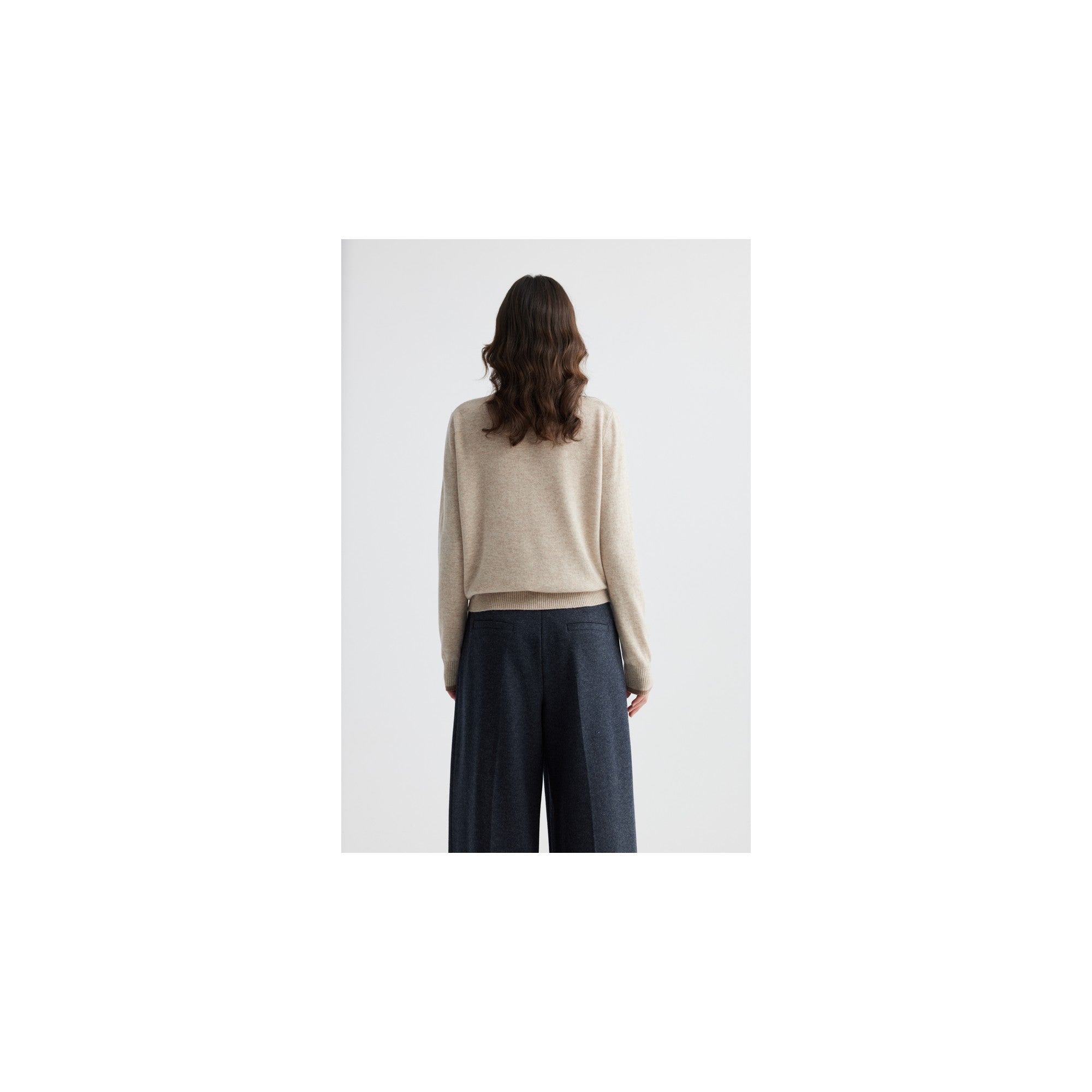 YWÉRA Pure Wool Crewneck Cardigan — Oat Beige