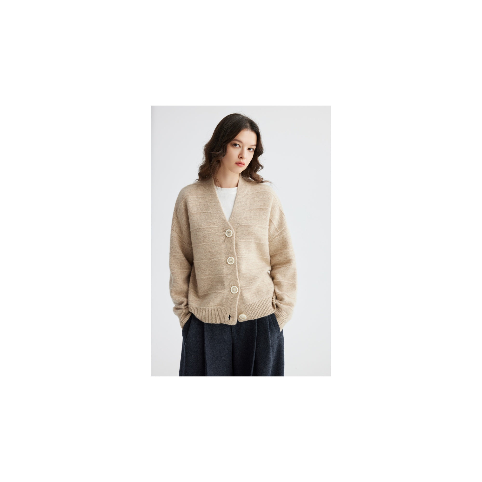 YWÉRA Pure Cashmere V-Neck Cardigan — Sequined Camel