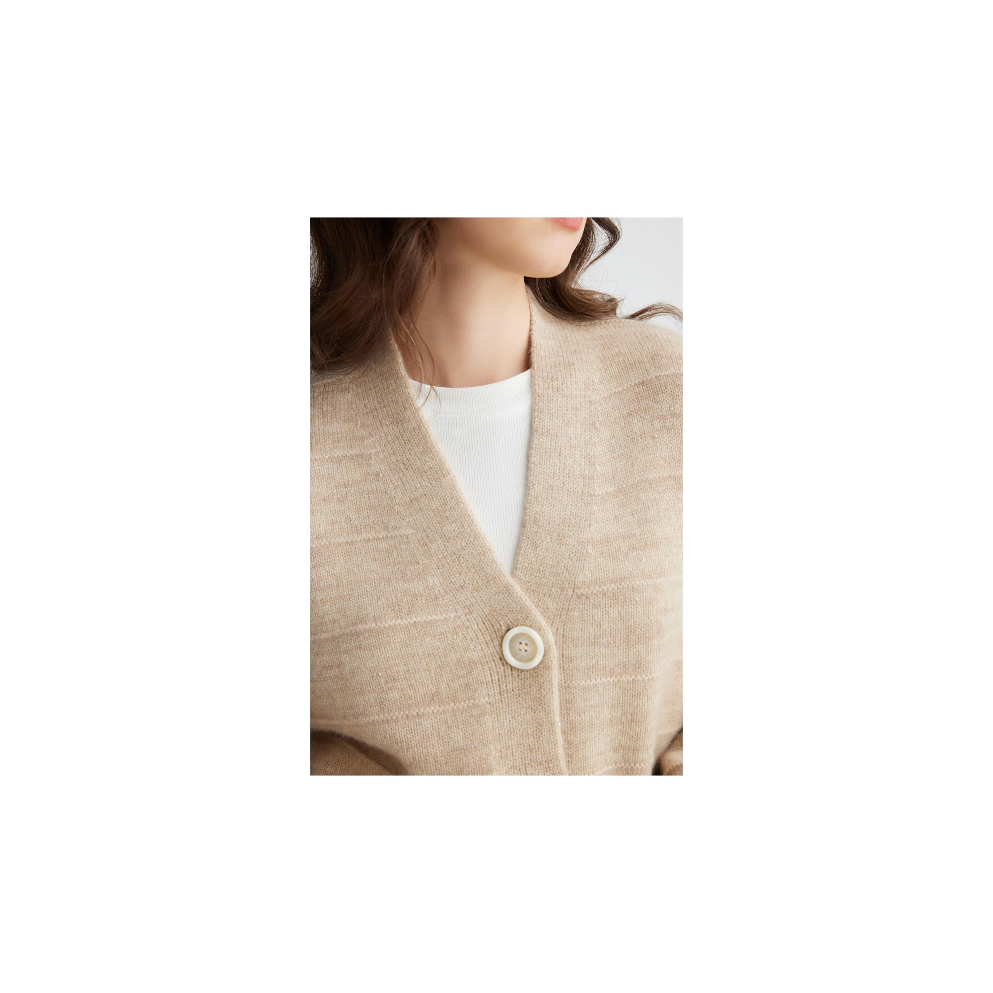 Shimmer Camel Cashmere V-Neck Cardigan