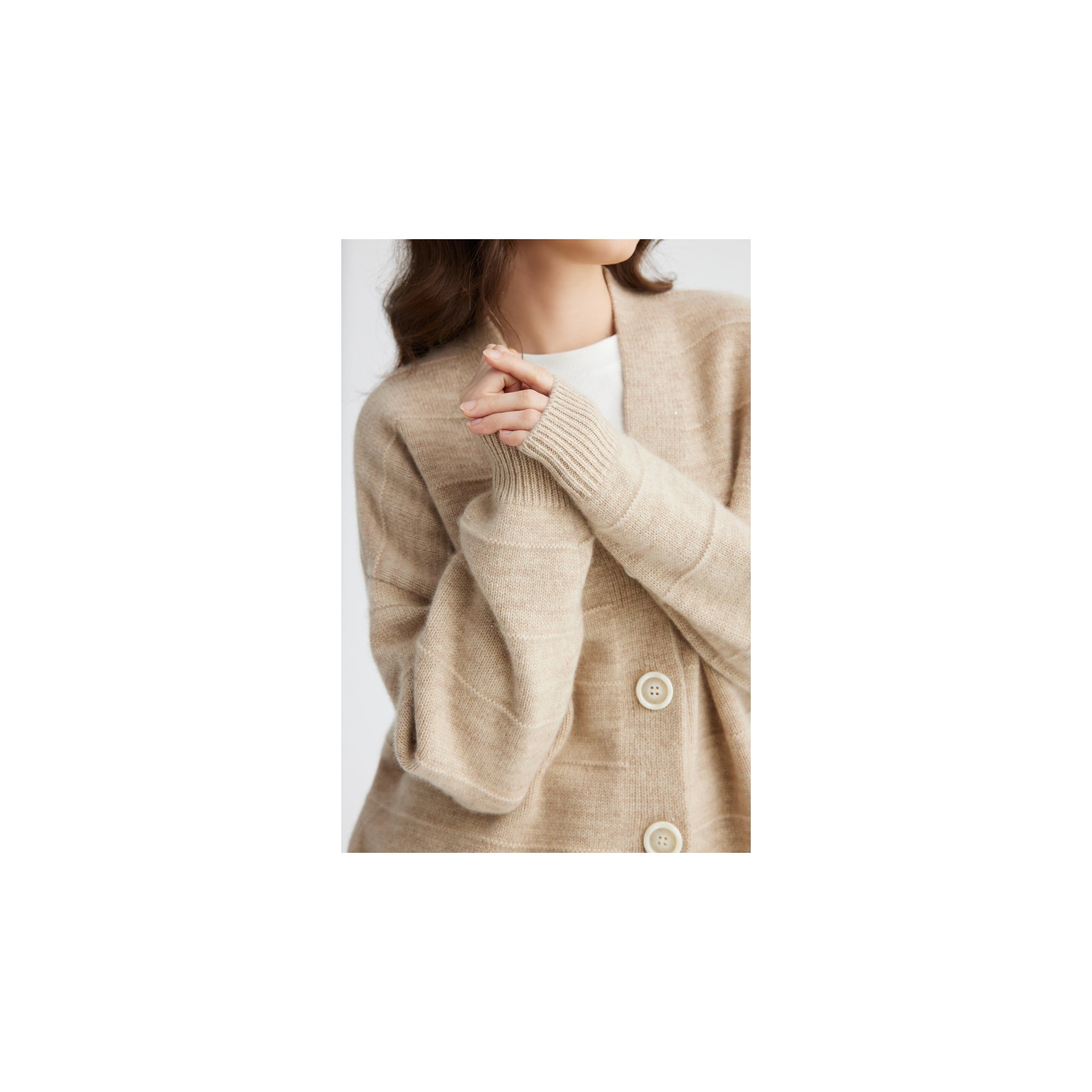 Shimmer Camel Cashmere V-Neck Cardigan