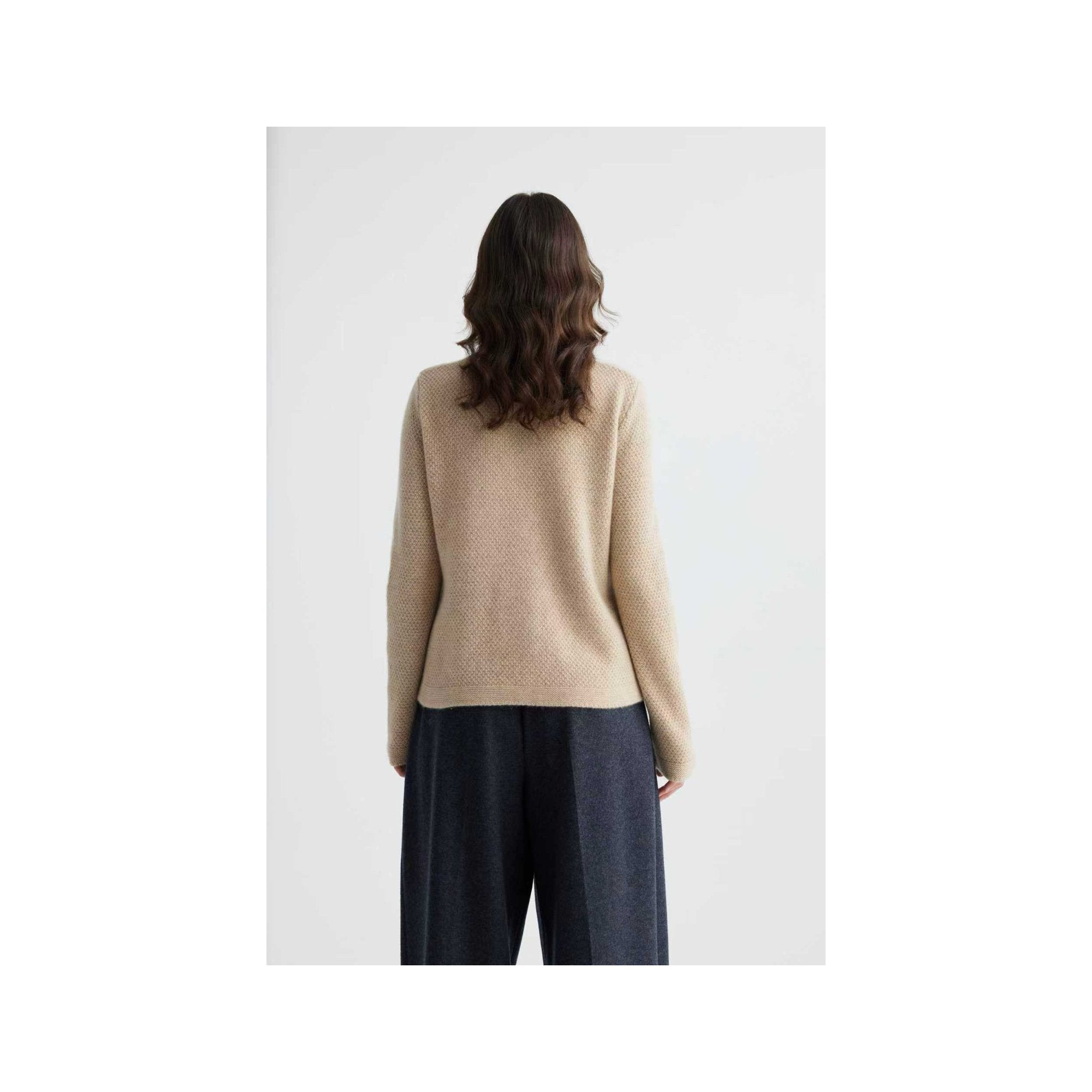 YWÉRA Pure Cashmere Sequin Detail Cardigan — Camel Beige