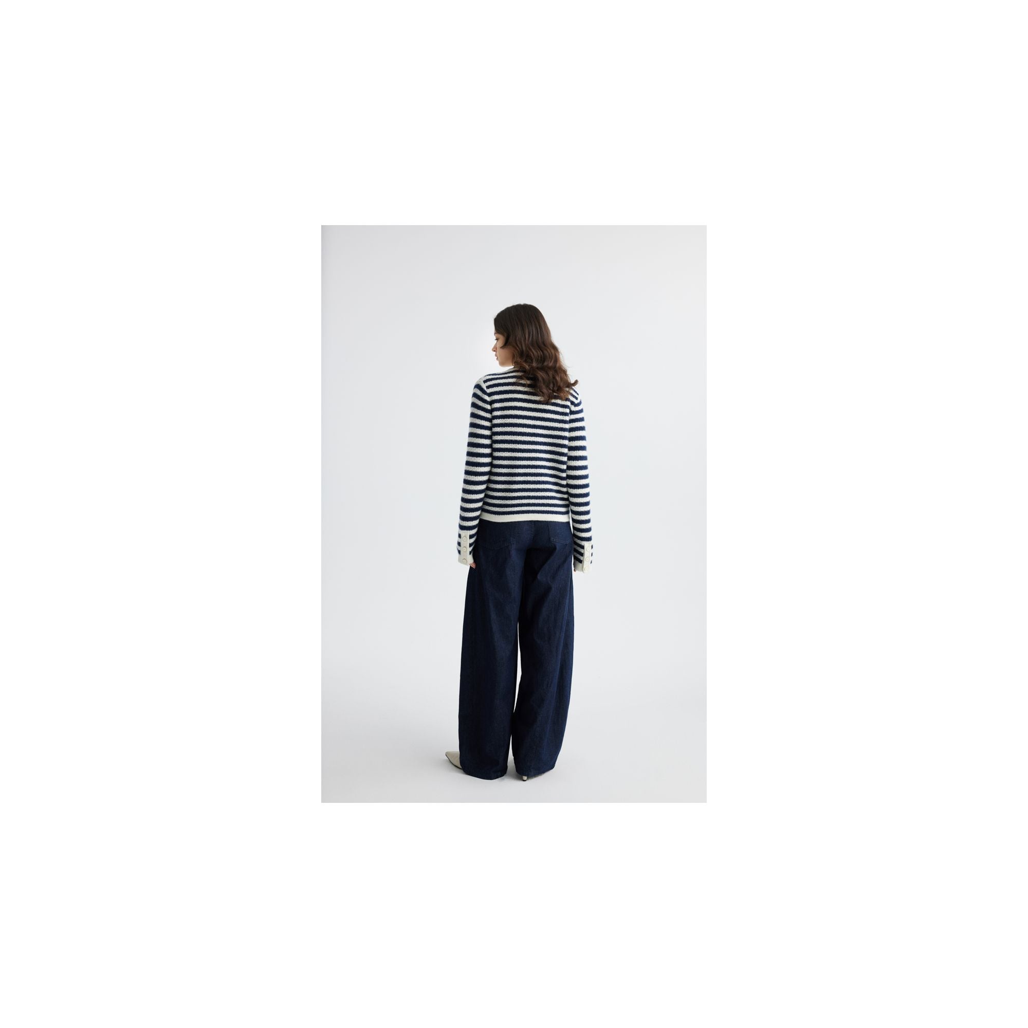 Dark Blue Striped Cashmere Cardigan