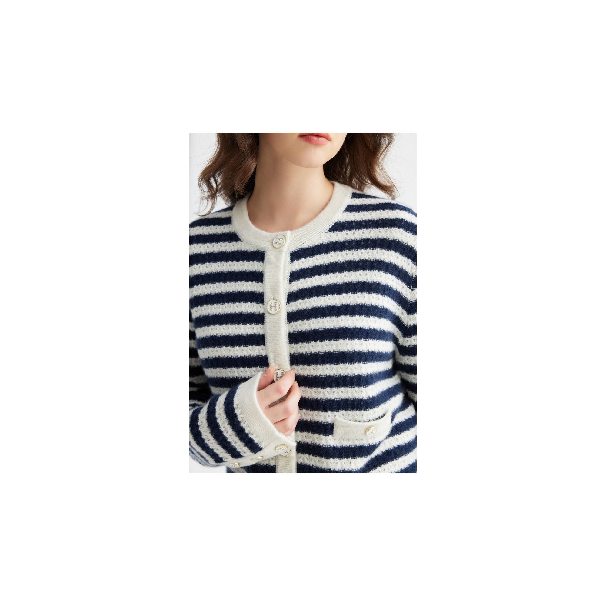 Dark Blue Striped Cashmere Cardigan